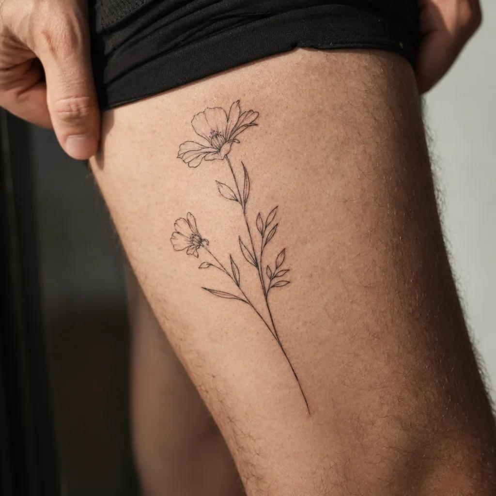 oberschenkel-tattoo minimalistische blumenkomposition