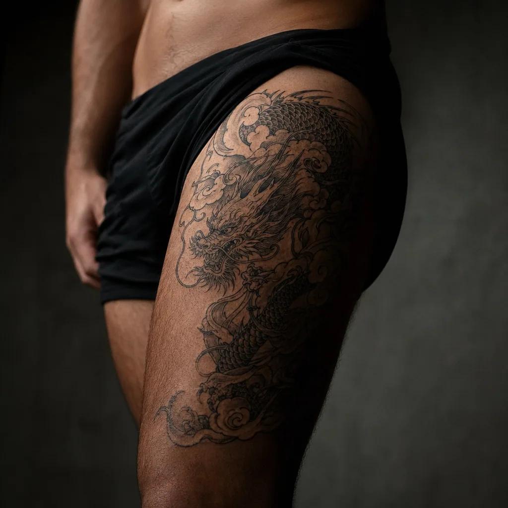 oberschenkel-tattoo japanischer drache