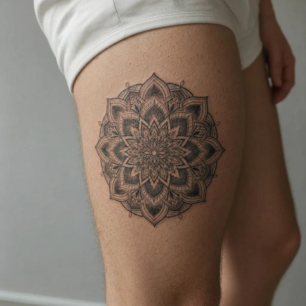 oberschenkel-tattoo ornamentales mandala