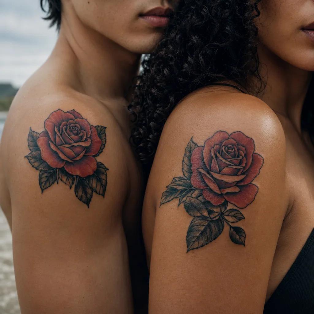 paar-tattoo rosen neo-traditional