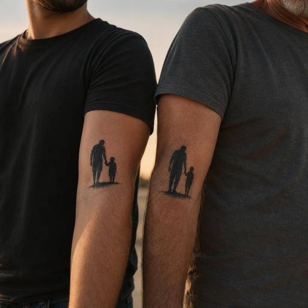 idée tatouage père et fils père-fils blackwork silhouette