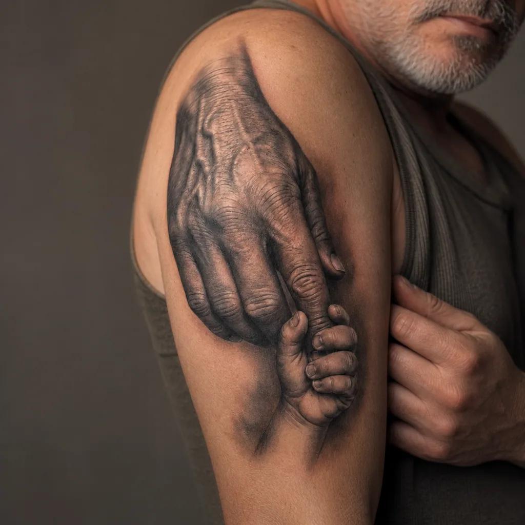 idée tatouage père et fils mains réalistes père-enfant