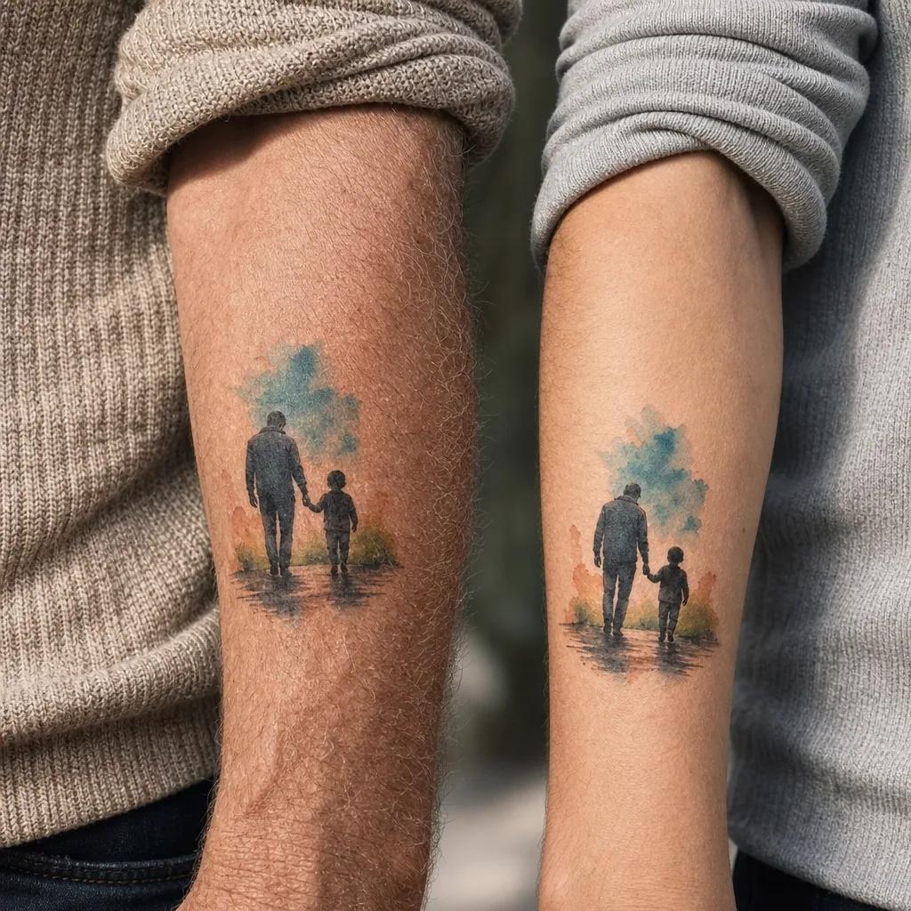 idée tatouage père et fils aquarelle père-fils