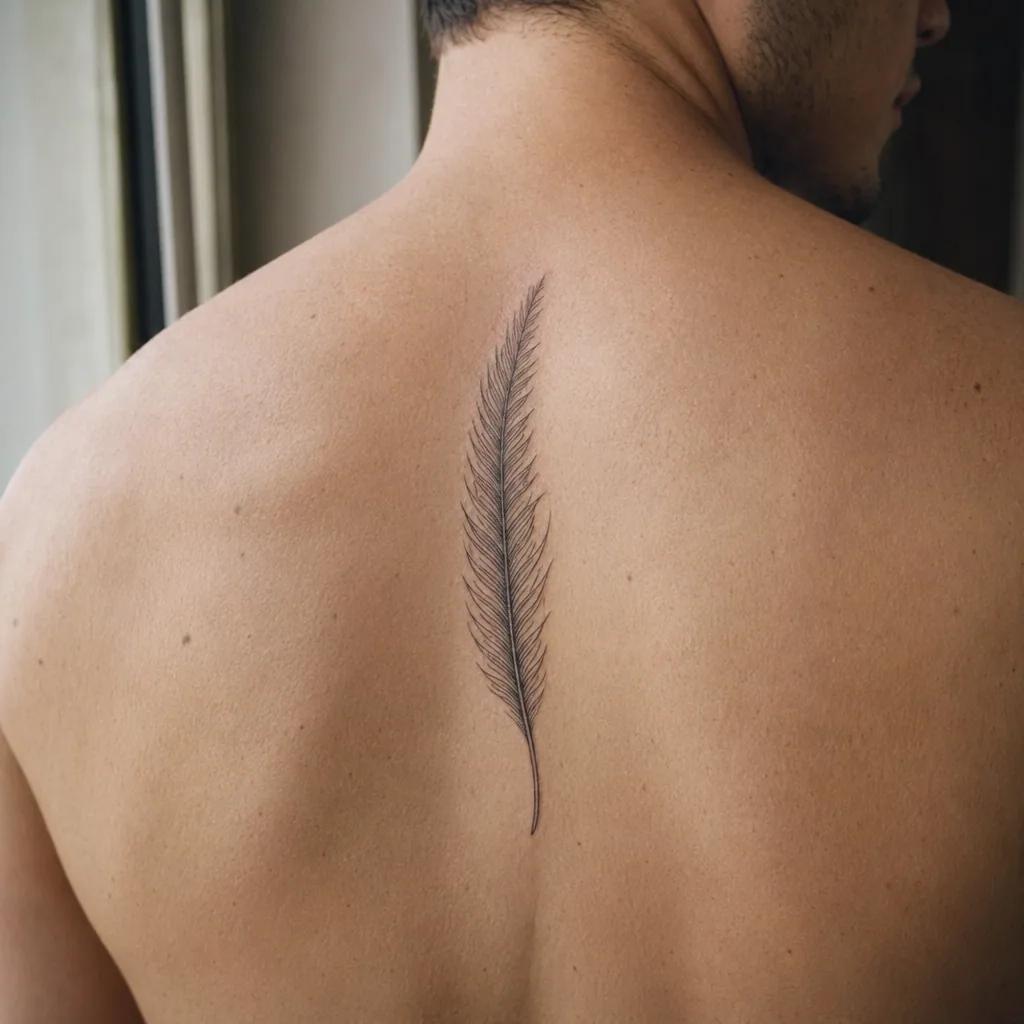rücken-tattoo minimalistische feder vertikal