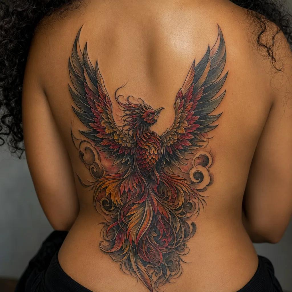 rücken-tattoo neo-traditional phönix