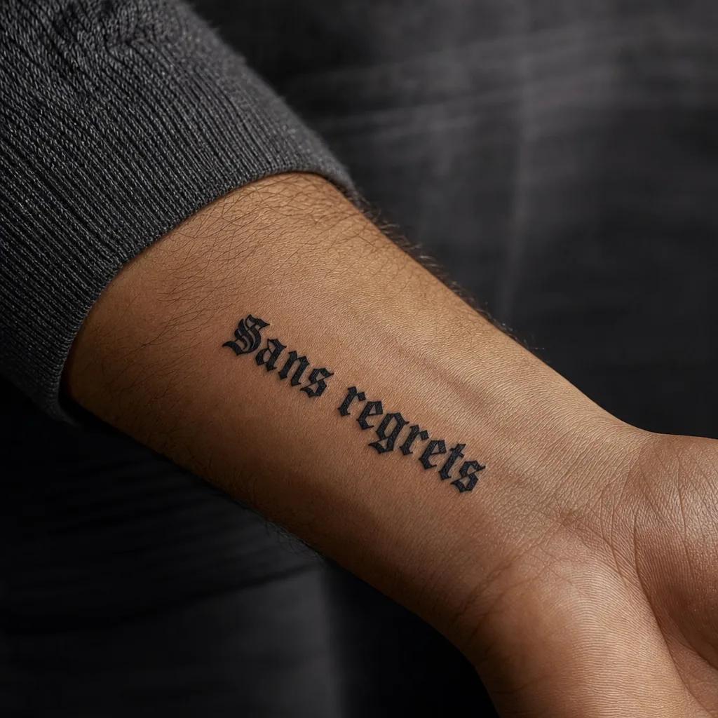 schriftzug-tattoo gotisches blackletter-lettering, Foto auf echter Haut