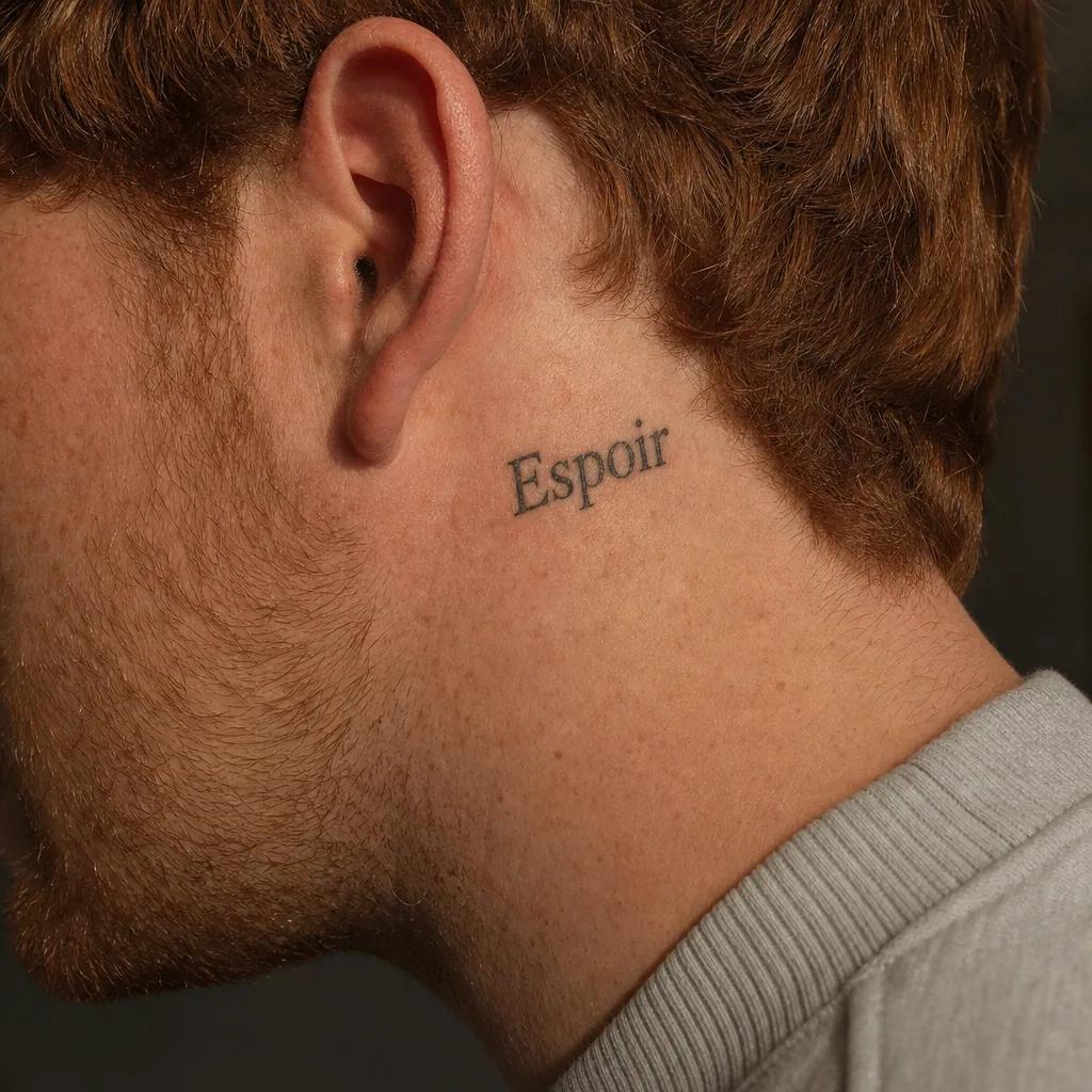 schriftzug-tattoo realistisches lettering mit federeffekt, Foto auf echter Haut