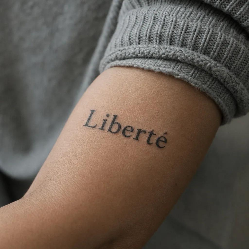 schriftzug-tattoo realistisches lettering mit federeffekt, Foto auf echter Haut