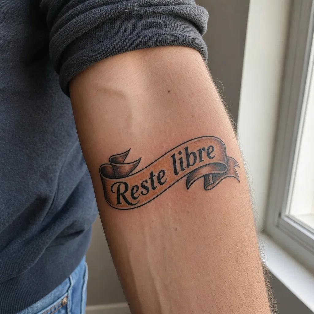 schriftzug-tattoo neo-traditionelles spruchband, Foto auf echter Haut