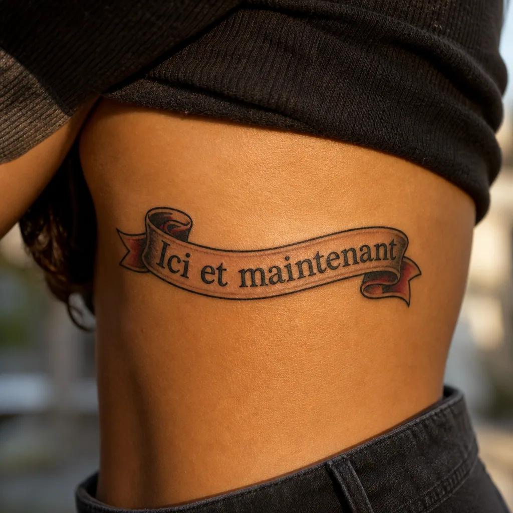 schriftzug-tattoo neo-traditionelles spruchband, Foto auf echter Haut