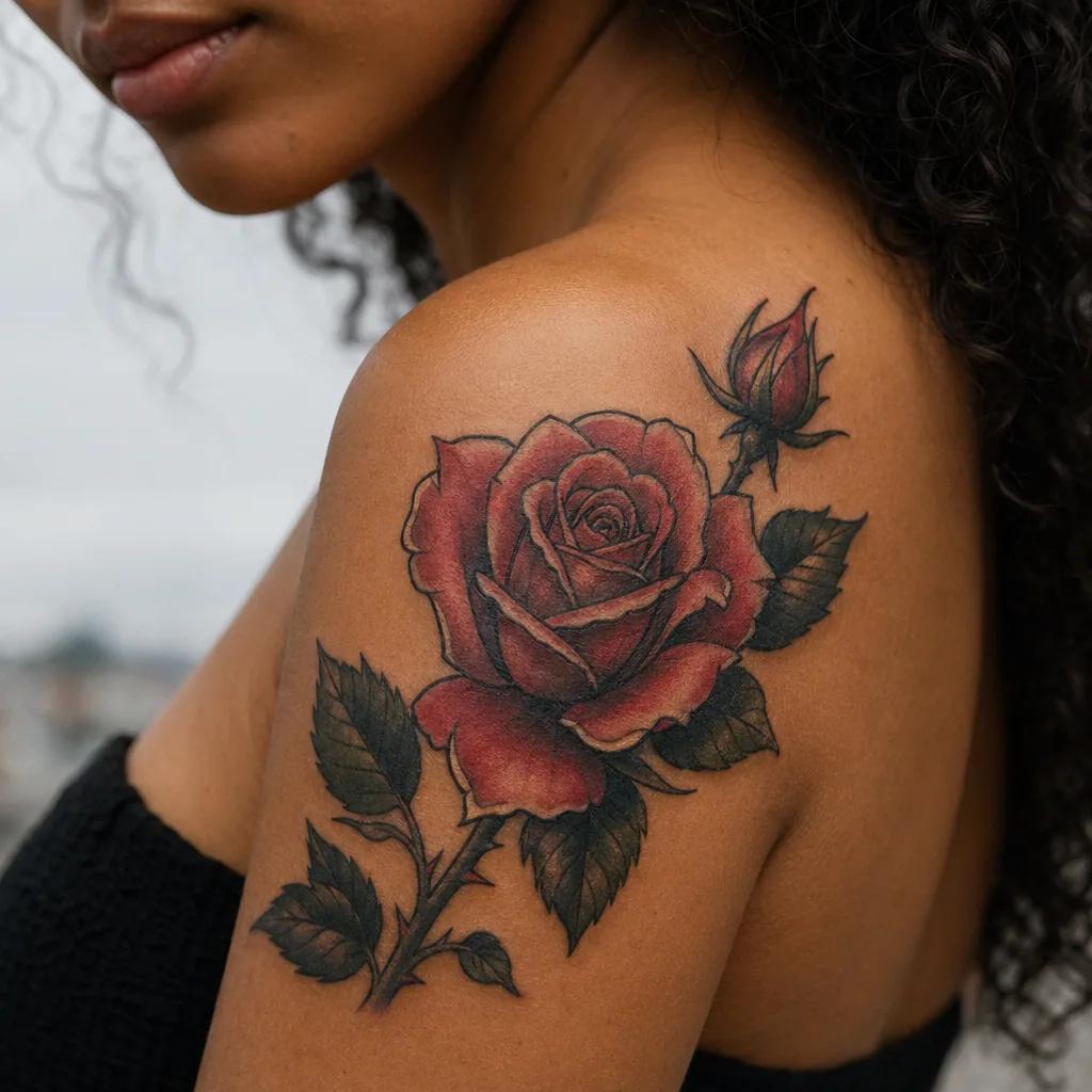 schulter-tattoo neo-traditional rose