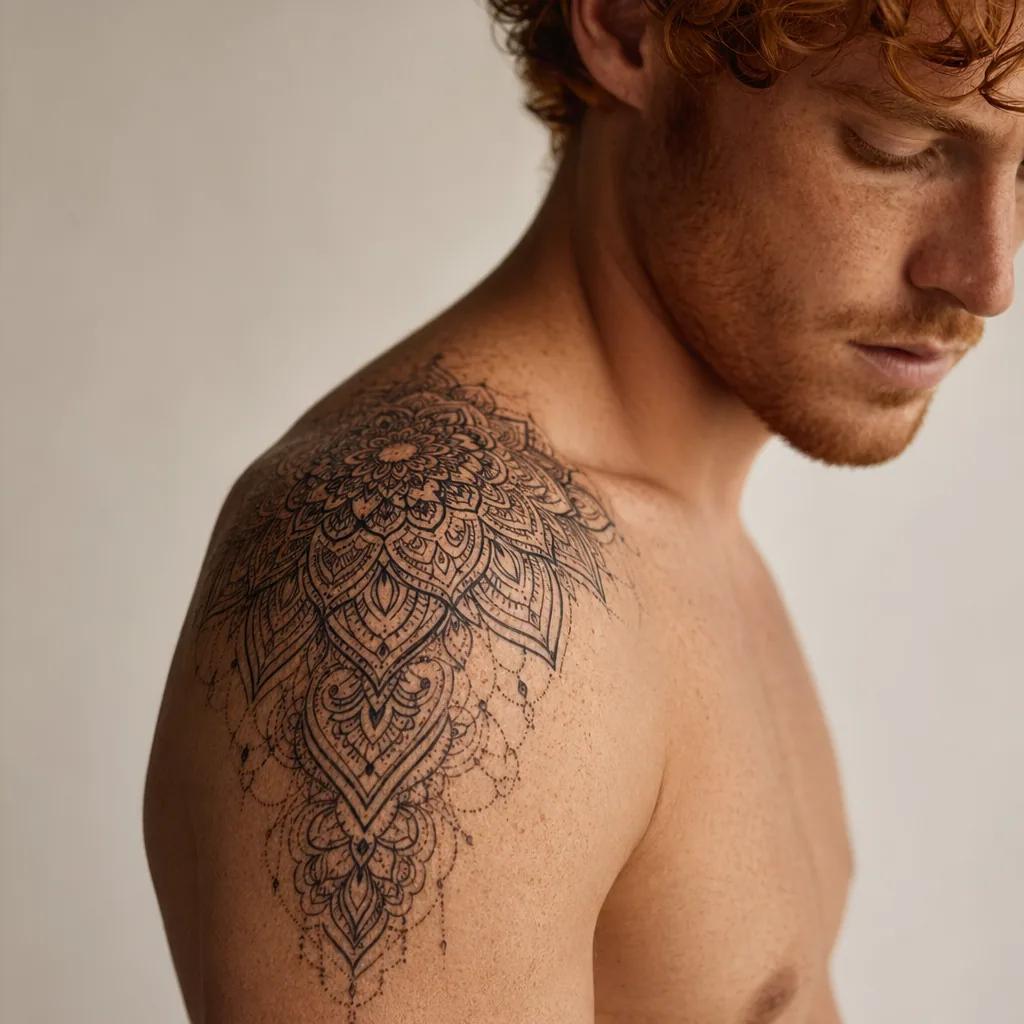 schulter-tattoo ornamentales spitzen-mandala