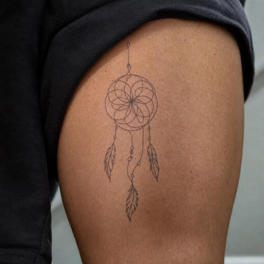 traumfänger-tattoo minimalistischer single-line traumfänger