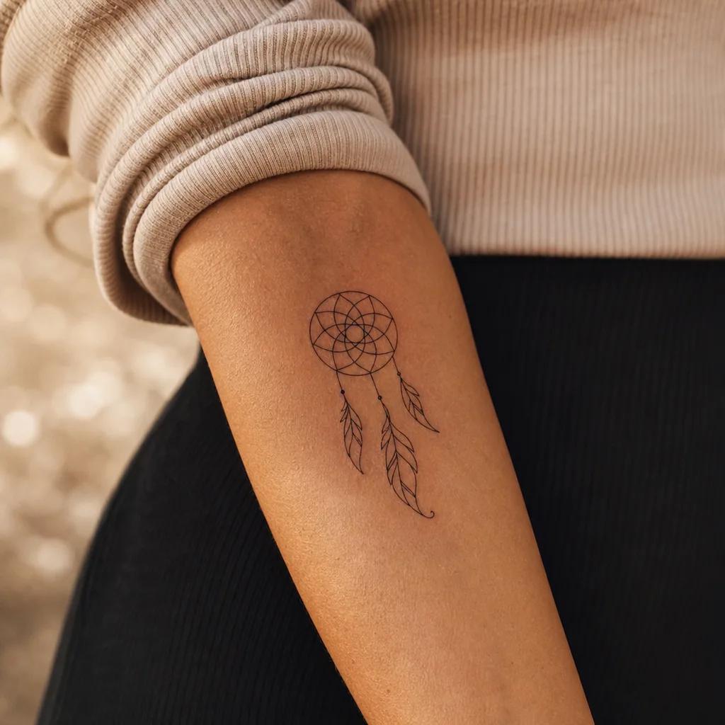 traumfänger-tattoo minimalistischer single-line traumfänger