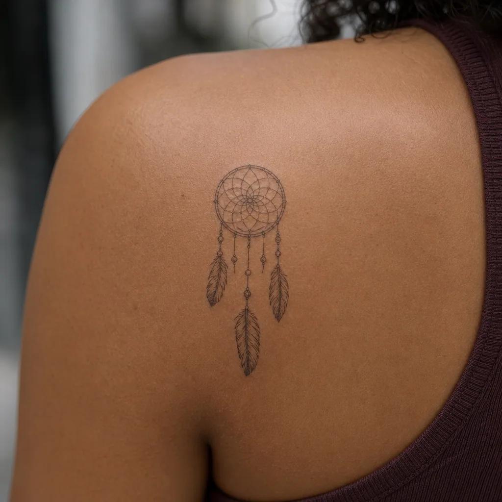 traumfänger-tattoo klassischer fineline traumfänger