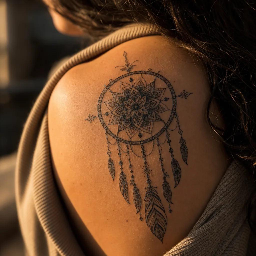traumfänger-tattoo ornamentaler mandala-traumfänger