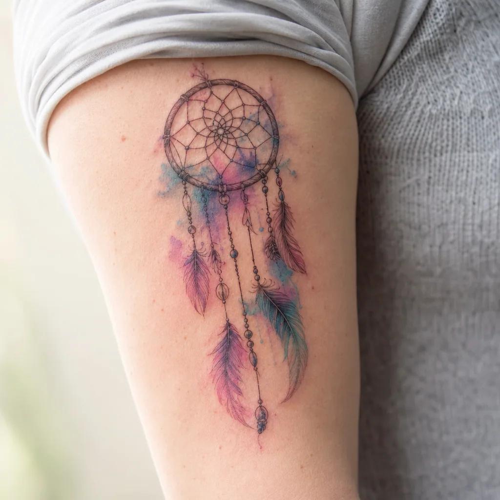 traumfänger-tattoo weicher watercolor traumfänger