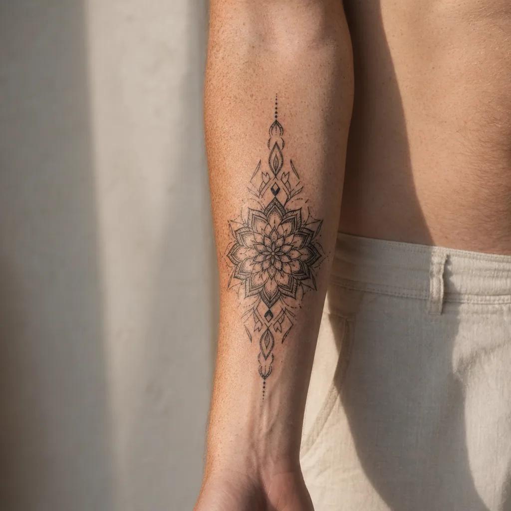 unterarm-tattoo vertikales mandala, Foto auf echter Haut