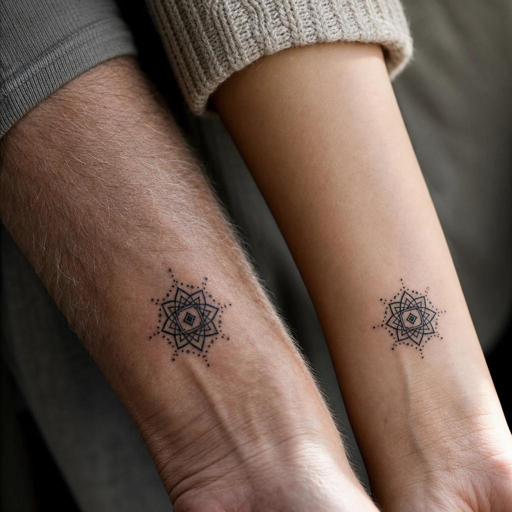 vater-tochter-tattoo mandala mit initialen, Foto auf echter Haut