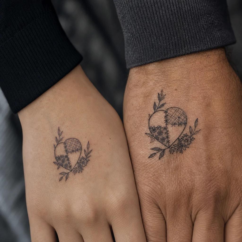 vater-tochter-tattoo familie flash patchwork, Foto auf echter Haut