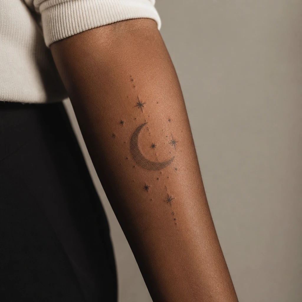 Lune et etoiles dotwork