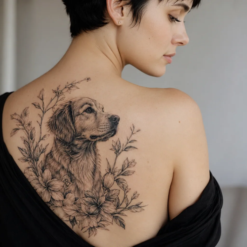 Chien et fleurs