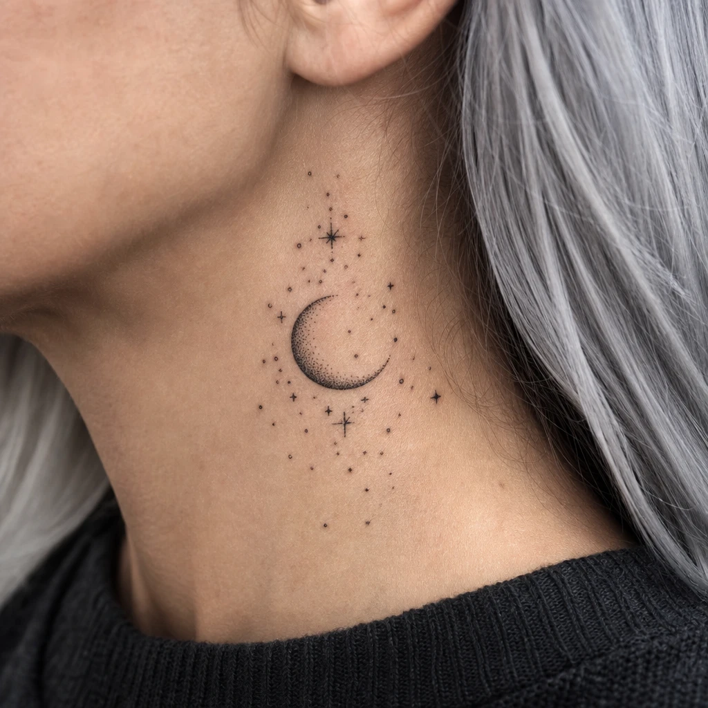 Lune et etoiles dotwork