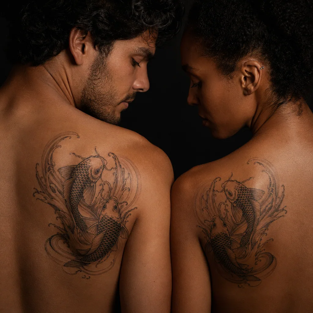 Carpes koi en couple