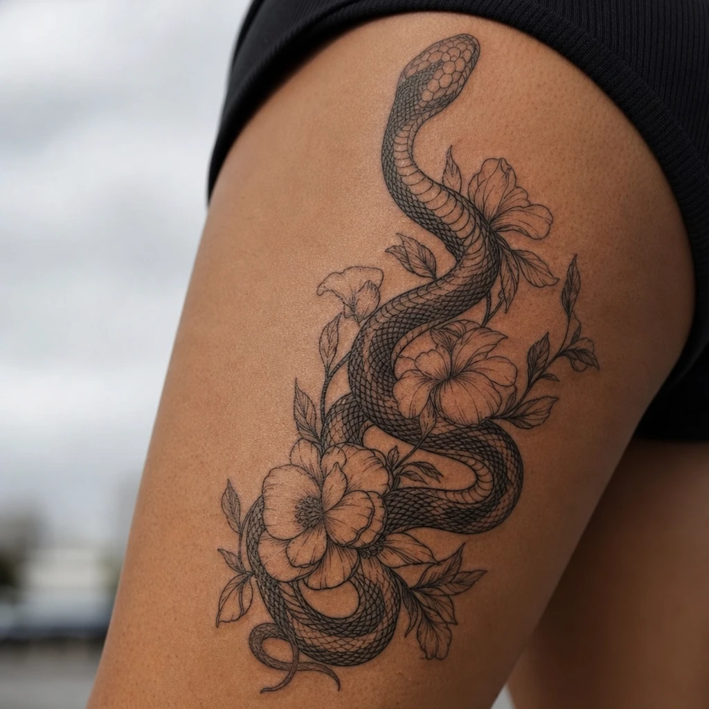Serpent et fleurs