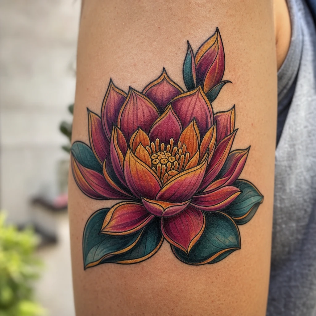 Tattoo fleur de lotus auf echter Haut