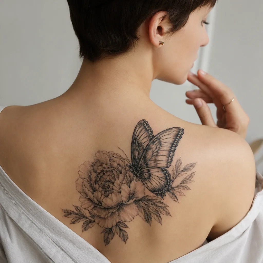 Papillon floral pivoine